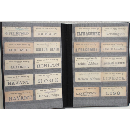 799 - Hardback album containing LSWR, LB&SR & SR Luggage labels in alphabetical order 600+ & in good condi... 