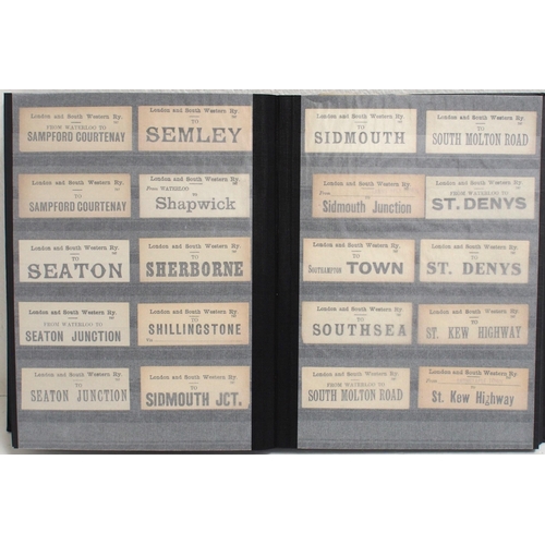 799 - Hardback album containing LSWR, LB&SR & SR Luggage labels in alphabetical order 600+ & in good condi... 