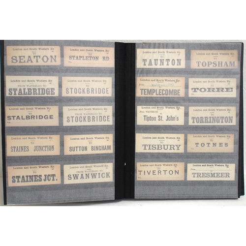 799 - Hardback album containing LSWR, LB&SR & SR Luggage labels in alphabetical order 600+ & in good condi... 