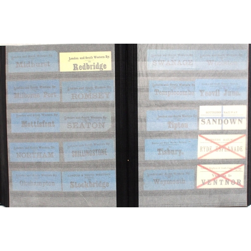 799 - Hardback album containing LSWR, LB&SR & SR Luggage labels in alphabetical order 600+ & in good condi... 