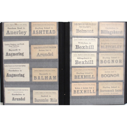 799 - Hardback album containing LSWR, LB&SR & SR Luggage labels in alphabetical order 600+ & in good condi... 