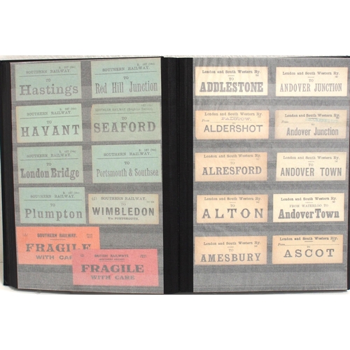 799 - Hardback album containing LSWR, LB&SR & SR Luggage labels in alphabetical order 600+ & in good condi... 