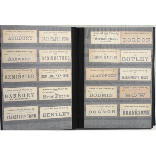 799 - Hardback album containing LSWR, LB&SR & SR Luggage labels in alphabetical order 600+ & in good condi... 