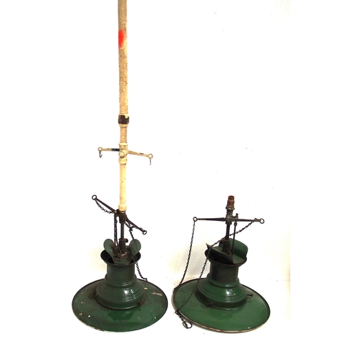 821 - Sugg hanging gas lamps one complete with length of supply pipe, both matching design no glass globes... 