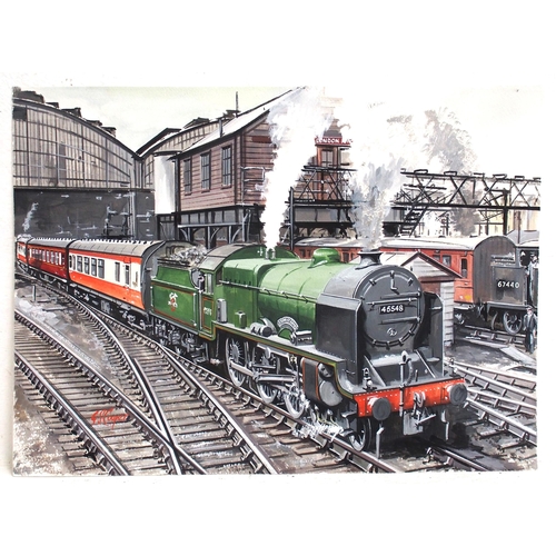 838 - Original artwork by GS Cooper of 45548 Lytham St Ann's on a passenger train, unframed 15