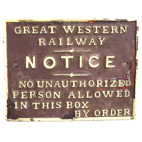 881 - GWR C/I Signal Box door notice with U75 casting mark on rear. (C2) (Dispatch by Mailboxes/Collect fr... 