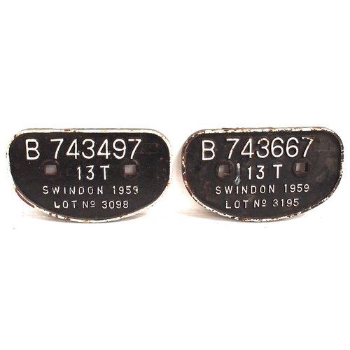 917 - BR(W) C/I D china clay hoods wagon plates - B743497 13T SWINDON 1959 Lot 3098, B743667 13T SWINDON 1... 