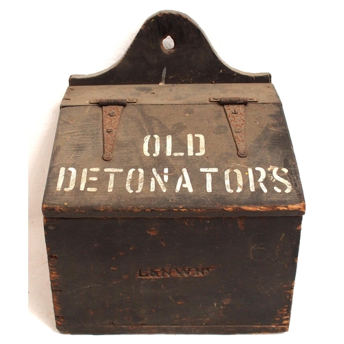 LNWR wooden "OLD DETONATORS" box with lift up flap top branded LNWR on front, 12"x 14½"x 10", lots of character. (D1) (Dispatch by Mailboxes/Collect from Banbury Depot)