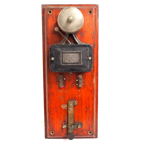 923 - LNWR wooden mounted standard S&T electric warning bell coupled to Morse test tapper on original back... 