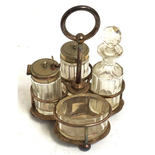 935 - LMS plated condiment stand with all glass fittings & small spoon, clearly engraved on underside, Wal... 