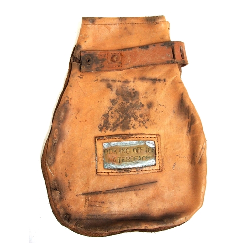 966 - Leather cash bag with slide in brass plate 