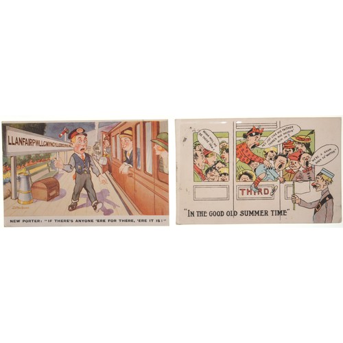 357 - Railway postcards, a small collection featuring humorous situations in railway settings, probably la... 