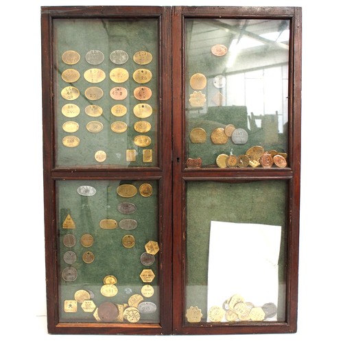 937 - Glazed wooden case (un-locked) displaying big four pay checks plus one matching case (unglazed), bot... 