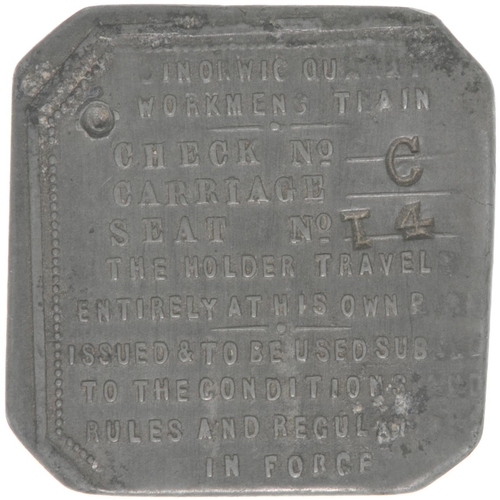 162 - A Dinorwic Quarries Railway workmen's train pass, GILFACH DDU AND PENSCOINS, white metal, 1½