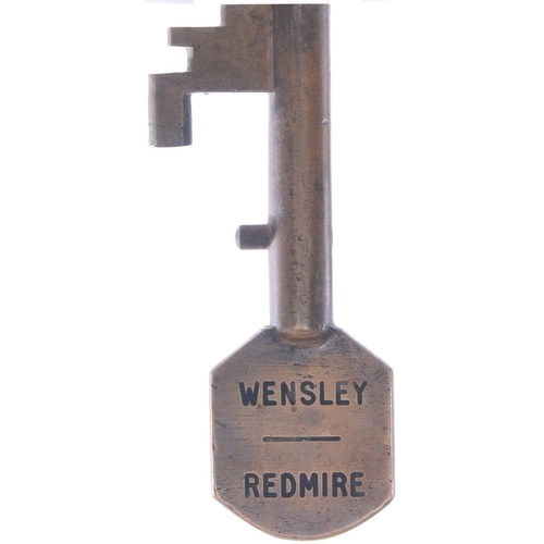 17 - A ganger's key, WENSLEY-REDMIRE, (brass), from the Northallerton to Garsdale route. (Postage Band: C... 