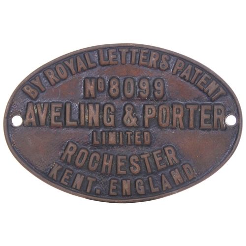 18 - A builder's plate, AVELING & PORTER, 8099, ROCHESTER KENT. Cast brass, 8