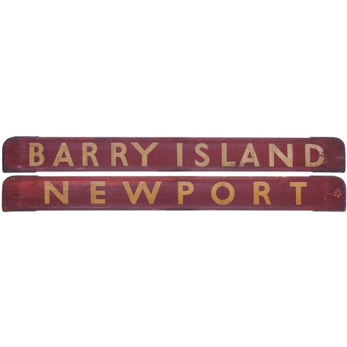 184 - A small carriage board, BARRY ISLAND-NEWPORT, used on local trains in South Wales, painted wood, len... 