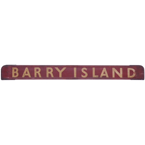 184 - A small carriage board, BARRY ISLAND-NEWPORT, used on local trains in South Wales, painted wood, len... 