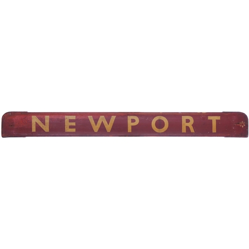 184 - A small carriage board, BARRY ISLAND-NEWPORT, used on local trains in South Wales, painted wood, len... 