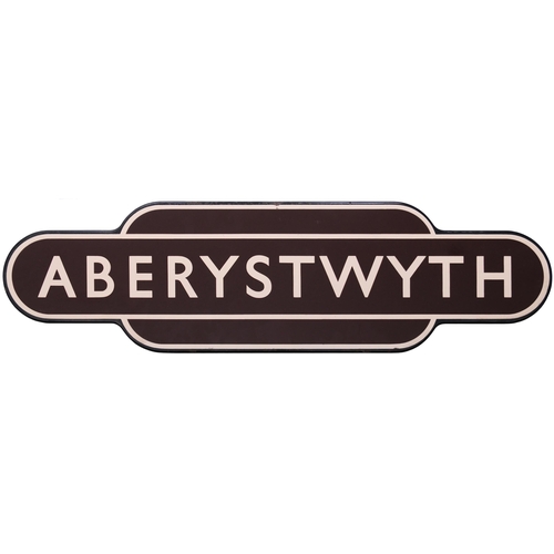 213 - A BR(W) totem sign, ABERYSTWYTH, (f/f), the southern terminus of the Cambrian Coast route. A rare fu... 