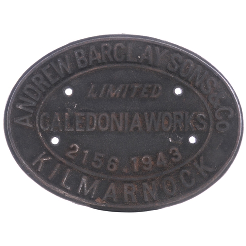 216 - A worksplate ANDREW BARCLAY 2156 of 1943, from a standard gauge 0-4-0ST new to Liverpool Corporation... 