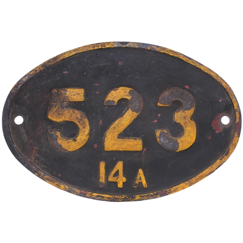 268 - A Rhodesia Railways cabside numberplate, 523 14A, from a 3ft 6ins gauge Class 14A 2-6-2+2-6-2 Beyer ... 