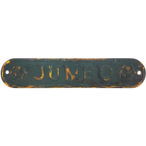 278 - A locomotive nameplate, JUMBO, and cabside numberplate, NATIONAL RAILWAYS OF ZIMBABWE 20, 747, and n... 