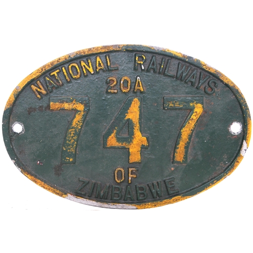 278 - A locomotive nameplate, JUMBO, and cabside numberplate, NATIONAL RAILWAYS OF ZIMBABWE 20, 747, and n... 