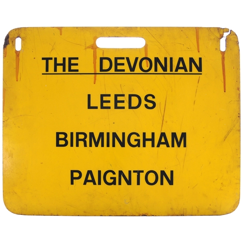 283 - A carriage board, THE DEVONIAN, BRADFORD-BIRMINGHAM-PAIGNTON / THE DEVONIAN, LEEDS BIRMINGHAM, PAIGN... 