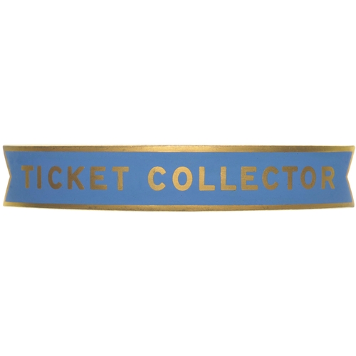 297 - A BR(Sc) fishtail cap badge, TICKET COLLECTOR, by J R Gaunt, brass, light blue enamel, length 4¾