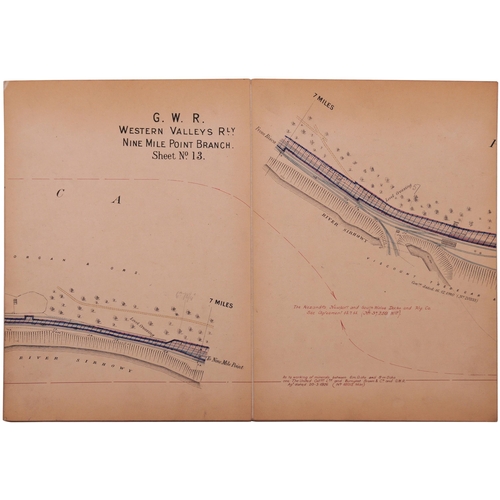 354 - A set of GWR plans, Western Valley Railway, Nine Mile Point Branch, 2 Chain Survey 1909, showing the... 