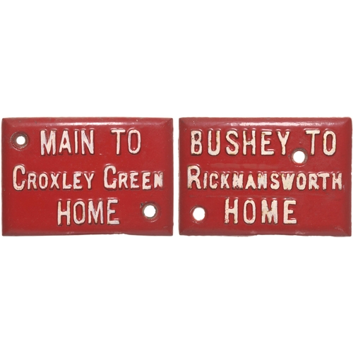 435 - A pair of LNWR signal box lever backplates, BUSHEY TO RICKMANSWORTH HOME and MAIN TO CROXLEY GREEN H... 