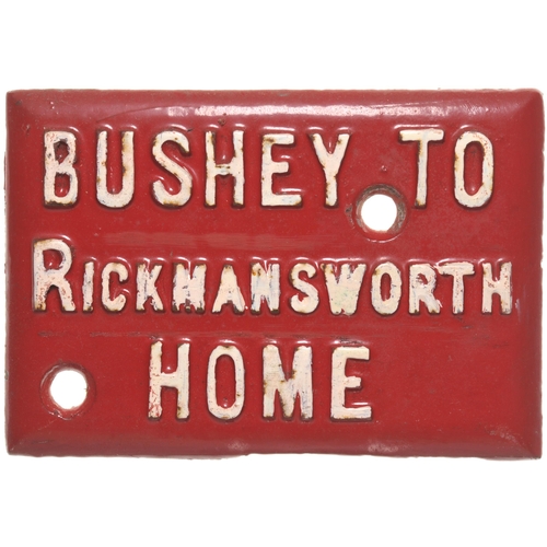 435 - A pair of LNWR signal box lever backplates, BUSHEY TO RICKMANSWORTH HOME and MAIN TO CROXLEY GREEN H... 