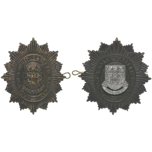 441 - A pair of LNER Police helmet badges, one embossed brass, 2¾