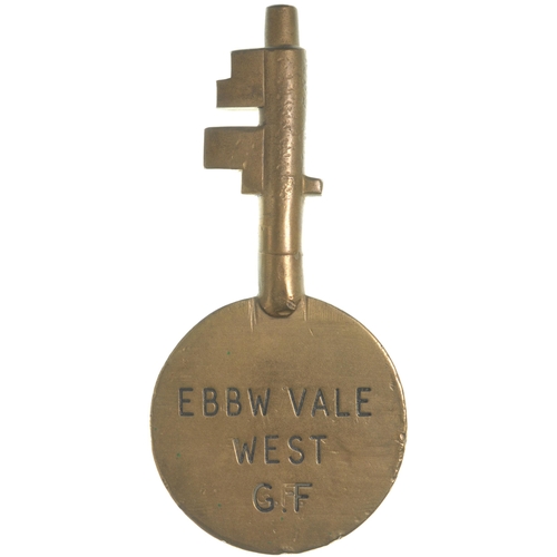 442 - A ground frame key, EBBW VALE WEST G.F., (brass) from the Monmouthshire Railway branch which ran nor... 