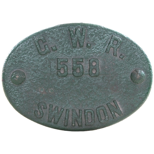 446 - A tenderplate, GWR 558 SWINDON, an unusual style of plate not seen before, probably fitted to the te... 