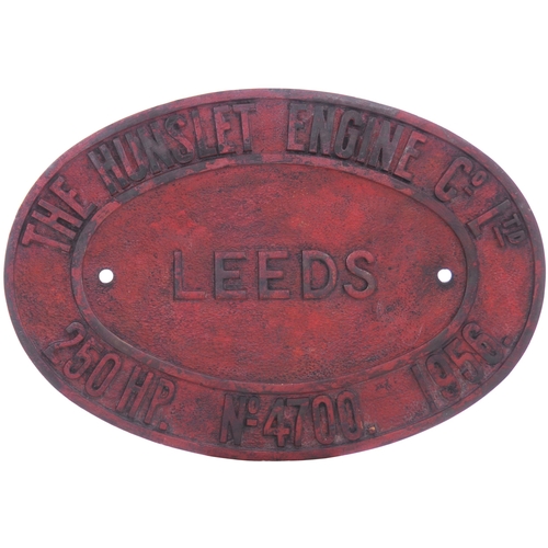 450 - A worksplate, HUNSLET, 4700, 1956, from a 3ft 6ins gauge 4wDH locomotive delivered in 1957 to New Ze... 