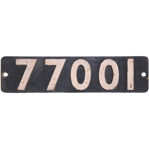 5 - A smokebox numberplate, 77001, from a BR Standard Class 3 2-6-0 built at Swindon and allocated new t... 