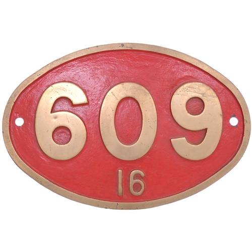 65 - A Rhodesia Railways cabside numberplate, 609, 16, from a 3ft 6ins gauge Class 16 2-8-2+2-8-2 Beyer G... 