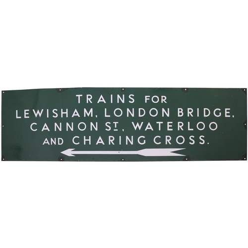 70 - A Southern Railway station sign, TRAINS FOR LEWISHAM, LONDON BRIDGE, CANNON ST, WATERLOO AND CHARING... 