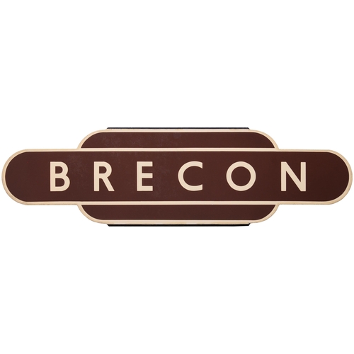 71 - A BR(W) totem sign, BRECON, (h/f), from the end-on terminus of the Brecon and Merthyr Railway and th... 