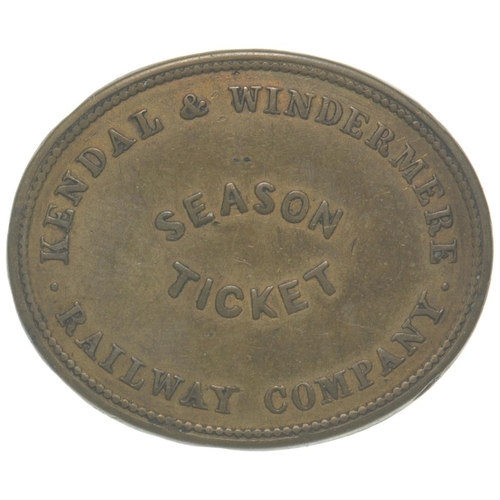 74 - A Kendal and Windermere Railway season ticket, bronze, 1½