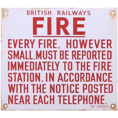 76 - A BR(W) fire warning notice, based on an earlier GWR version and used at Swindon Works. Enamel, 13