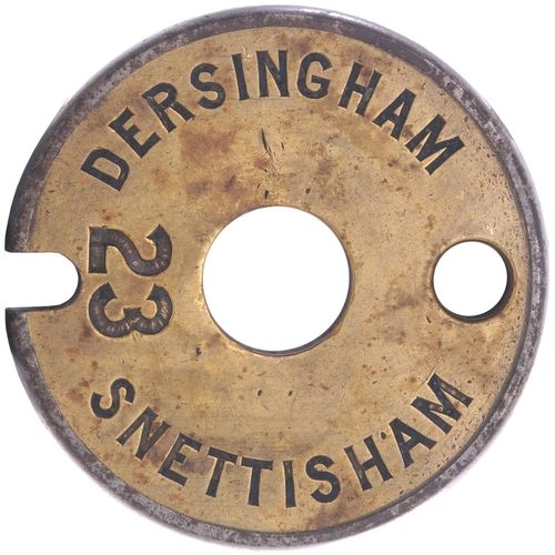 79 - A Tyers No 6 single line tablet, DERSINGHAM-SNETTISHAM, (brass/steel), from the Kings Lynn to Hunsta... 