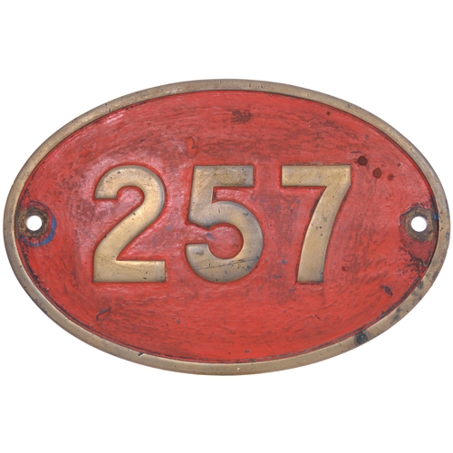 91 - A Rhodesia Railways cabside numberplate, 257, from a 3ft 6ins gauge 12th Class 4-8-2 built by the No... 