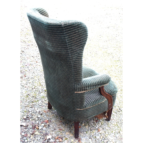 248 - Pullman Car Co high backed armchair in original green Mouquet, overall solid condition fabric & spri... 