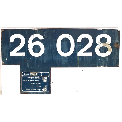 330 - A flamecut cabside numberplate, 26 028, from a BR Class 26 No D5328 built by Birmingham Railway Carr... 