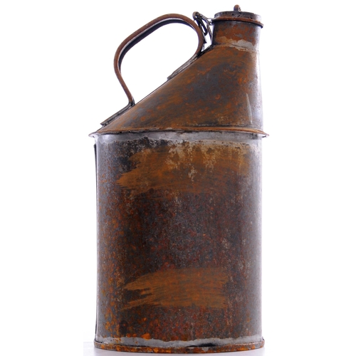 339 - Guard's leather satchel, Bardic lamp, driver's oil can large size, large and medium oil cans with bu... 