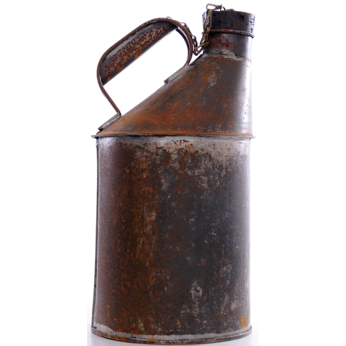 339 - Guard's leather satchel, Bardic lamp, driver's oil can large size, large and medium oil cans with bu... 