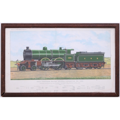 351 - Railway Magazine framed prints, Alf Cooke Ltd Leeds, GNR 440 No 1300 and similar GWR 442 No 40, edge... 